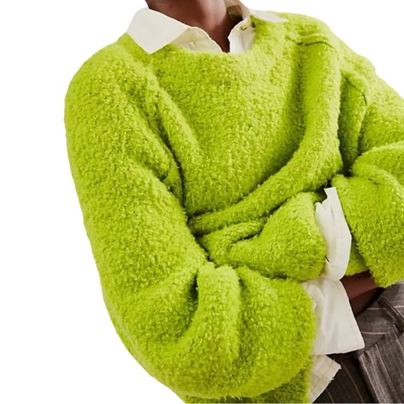 Free People x Anthropologie Women’s Fussy Neon Green Teddy Sweater Tunic Size XS - Picture 2 of 9